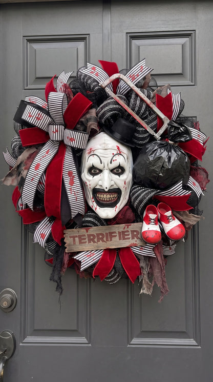 Art the Clown handmade horror wreath
