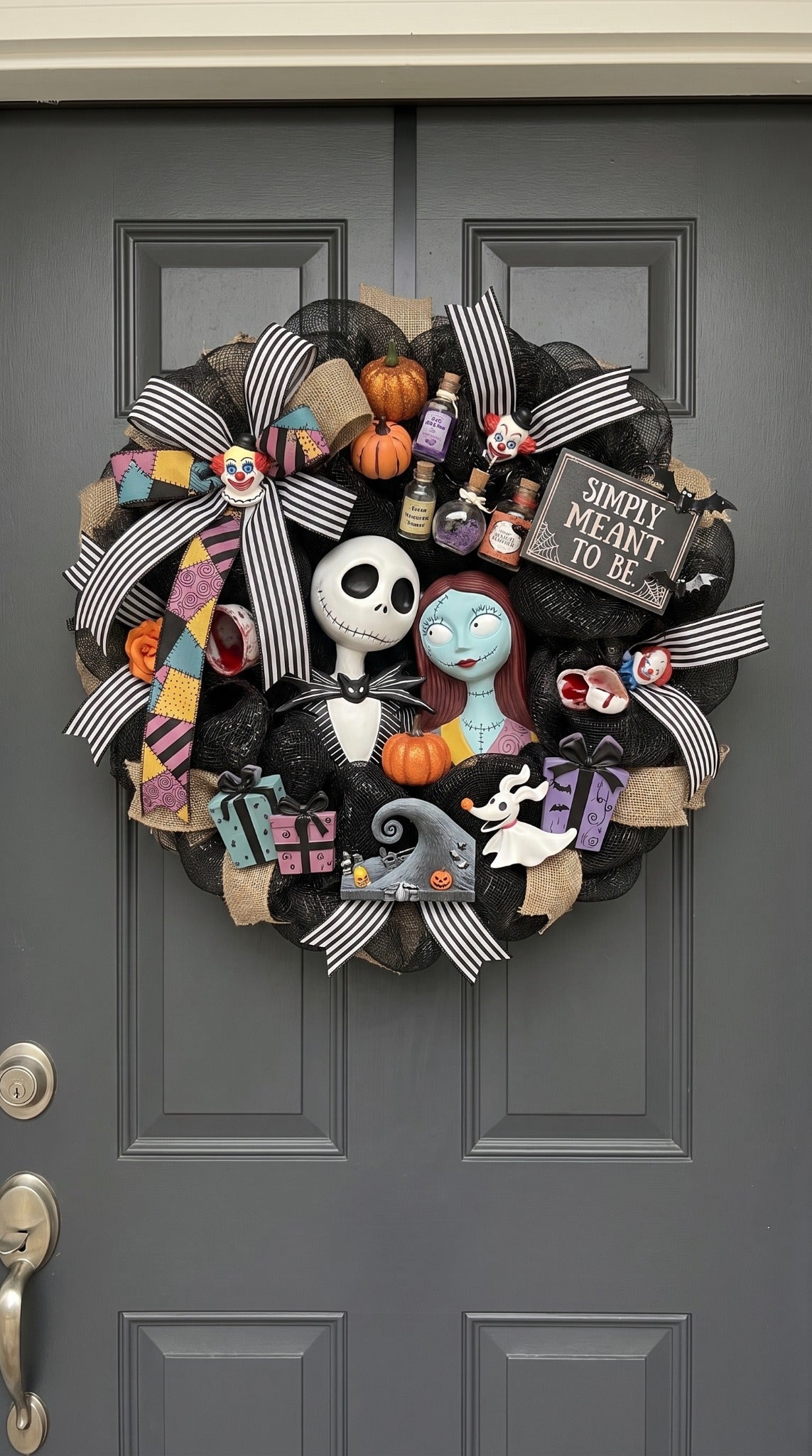 Jack & Sally handmade horror wreath