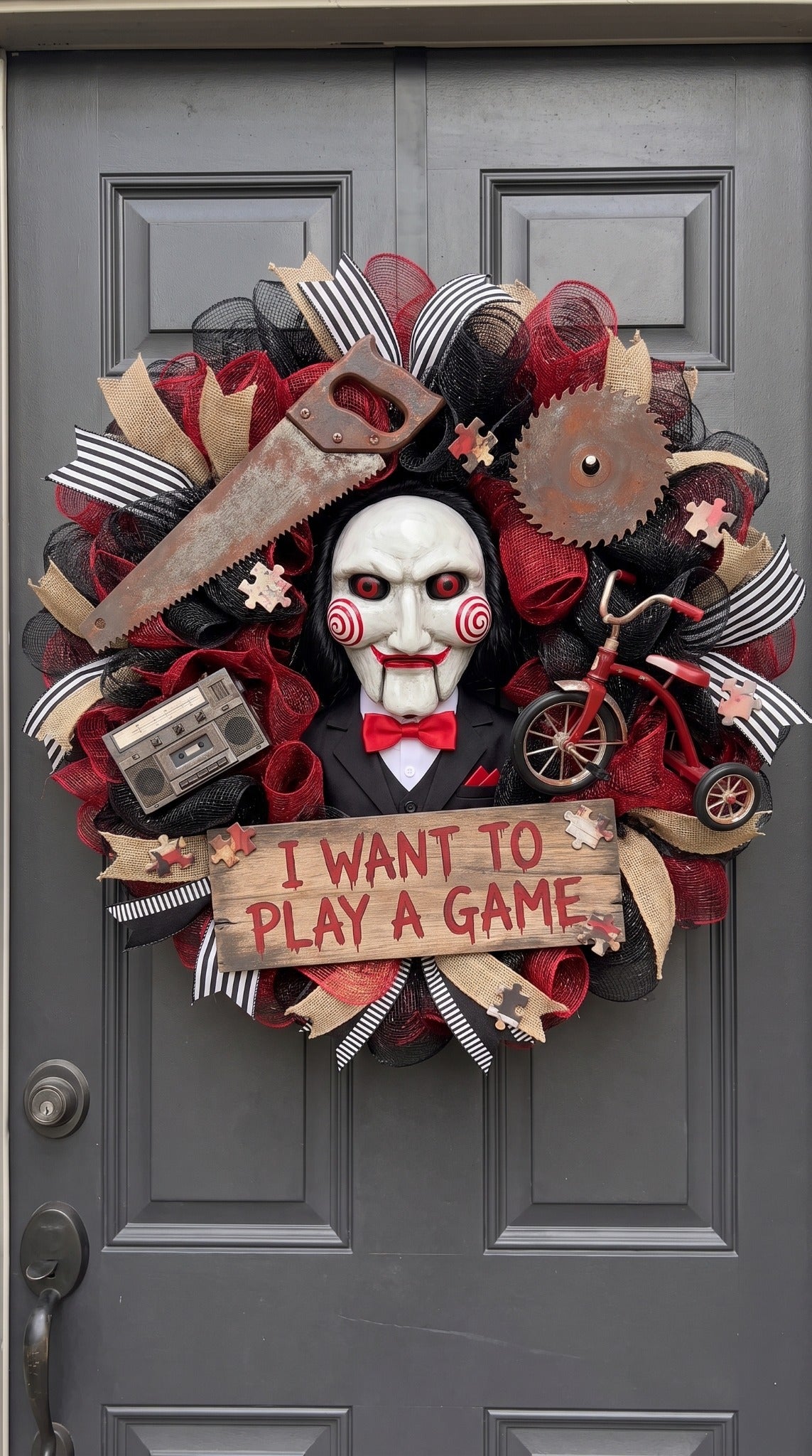 Jigsaw handmade horror wreath