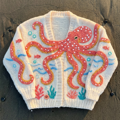 Coral Octopus handmade ocean cardigan